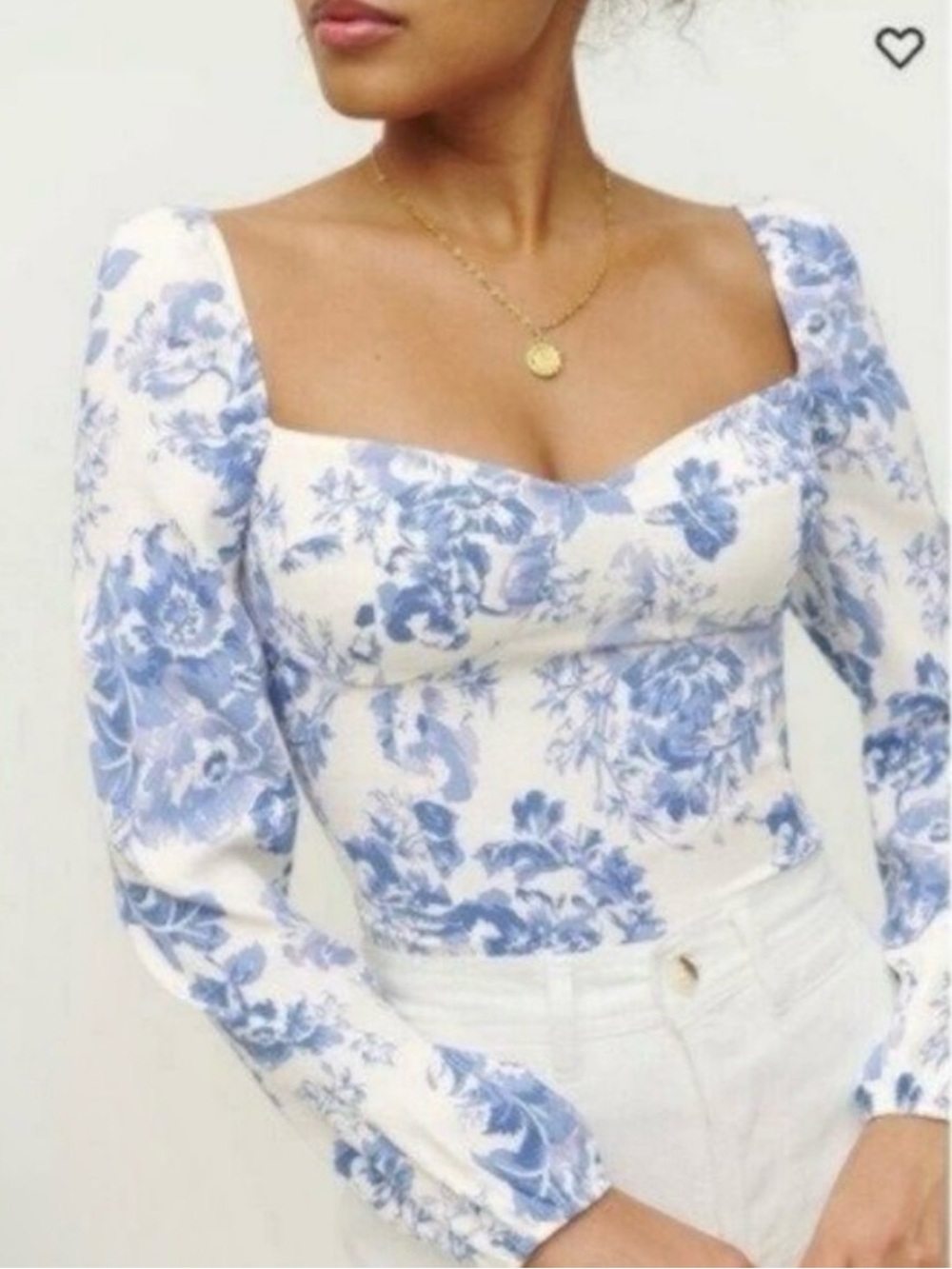 Reformation Women's Reign Top Olympia Size 10 Blue White Floral